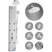 Vevor dusjpaneltårnsystem med regndusjhode, 49 tommer dusjsøyle i børstet rustfritt stål, 3-funksjonskran, høytrykksregnmassasjesystem for veggmontering med 6 kroppsdyser og håndholdt dusj