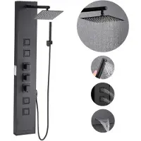 Vevor dusjpaneltårnsystem med regndusjhode, 49 tommer dusjsøyle i børstet rustfritt stål, 4-funksjonskran, veggmontert regnmassasjesystem, med 4 kroppsdyser, håndholdt og badekartut