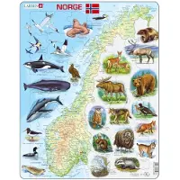 Larsen Puzzles Platepusle 62 Maxi Norgeskart Dyrearter