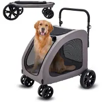 Vevor Dyrevogn, 4 hjul hundevogn med bremser, vektkapasitet 160 kg, bærbar valpevognbærer med pustende nettingvinduer og høydejusterbar høyde, dyrevogn for katter og hunder