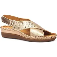 Pikolinos for woman. W8K-0848CL Leather wedge sandals with gold Cadaqués hook-and-loop closure (38), 3 to 5 cm, Velcro, Casual