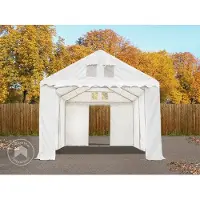 TOOLPORT 4x20 m lagertelt, PVC-presenning, hvit, med bunnramme, med statikk (betongunderlag)