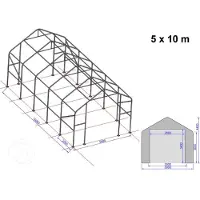 TOOLPORT 5x10 m telthall, PRIMEtex-PVC-presenning, mørkegrønn, med statikk (betongunderlag)
