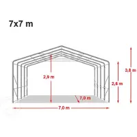 TOOLPORT 7x7 m telthall, PVC-presenning, grå, med statikk (jordunderlag)