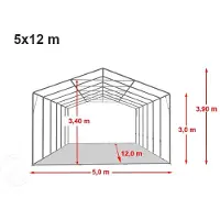 TOOLPORT 5x12 m telthall, PVC-presenning, grå, uten statikk