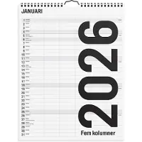 Adlibris Familjekalender 2026 Black & White 5 kolumner 295x390 mm Burde