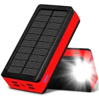 Mtp Products Psooo PS-400 Solcelle Powerbank - 4xUSB-A, 30000mAh - Rød