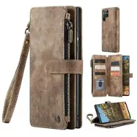 CASEME C30 Multifunksjonell Samsung Galaxy S22 Ultra 5G Lommebok-deksel - Brun