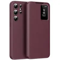 Mtp Products Samsung Galaxy S24 Ultra Smart Clear View Flip-etui med kortspor - vinrød