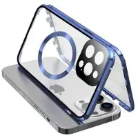 Mtp Products iPhone 15 Pro Max-deksel i dobbeltsidig HD-hærdet glass som er kompatibelt med MagSafe - Blå