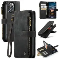 CASEME C30 Multifunksjonell iPhone 14 Pro Max Lommebok-deksel - Svart