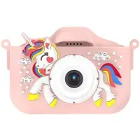 Mtp Products Unicorn-kamera for barn med 32GB minnekort og kortleser - rosa