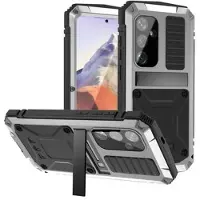 R-Just Samsung Galaxy S25 Premium-deksel med kickstand og skjermbeskytter i herdet glass - Sølv