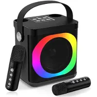 Mtp Products YS307 Home Karaoke Bluetooth-høyttaler med RGB-lys og 2 mikrofoner - svart