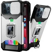 Mtp Products Multifunksjonell 4-i-1 iPhone 13 Pro Max Hybrid-deksel - Sølv