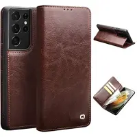 Qialino Classic Samsung Galaxy S21 Ultra 5G Lommebok-deksel I Lær - Brun