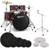 Premier Revolution 22” 5pc Low Volume Drum Kit Bundle Red Sparkle