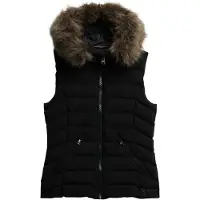 Superdry for woman. W5011753A Fuji Faux Fur Vest black (L), Casual, Polyester