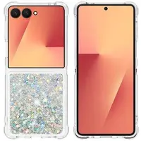 Mtp Products Samsung Galaxy Z Flip7 Glitter Quicksand TPU-deksel - Sølvhjerter