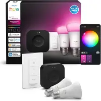 Philips Hue White & Color Ambiance Startpakke: 2 E27-smartpærer + Dimmer Switch + Bridge Pro