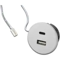Hera USB-A stikkontakt + USB-C, hvit, møbelinstallasjon, 24V inngang, 20W