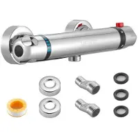 Vevor termostatisk dusjkranventil, skåldingssikker 38 ℃ sikker lås termostatisk dusjblanderventil, varmt kaldtvannsdusjkran temperaturkontrollventiler for bad, bobil, forkrommet belegg