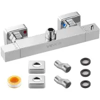 Vevor termostatisk dusjkranventil, 38 ℃ sikker lås termostatisk dusjkranventil, varmtvannsdusjkraner temperaturkontrollventiler for bad, bobil, hotell, to hull og krom sølv