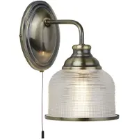 Searchlight Vegglampe i holofanglass Bistro II, antikk messing