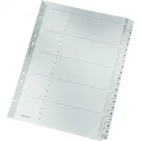 Leitz - Inndeler - 20 deler - fortrykt: 1-20 - for A4 (210 x 297 mm) - med fliker - grå