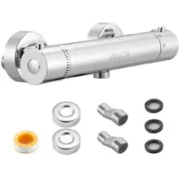 Vevor termostatisk dusjkranventil, 38 ℃ sikker lås termostatisk dusjventil, varmtvannsdusjkran temperaturkontrollventiler med solid messingstøping for bad, bobil, lekkasjesikker