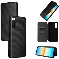 Mtp Products Sony Xperia 10 IV Flip-deksel med Kortholder - Karbonfiber - Svart