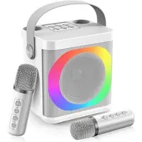 Mtp Products YS307 Hjemmekaraoke Bluetooth-høyttaler RGB-lyshøyttaler med 2 mikrofoner - Sølv