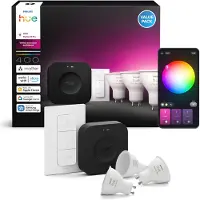 Philips Hue Startpakke: 3 GU10-lyspærer + Dimmer switch + Bridge Pro