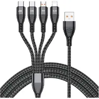 Mtp Products Nylonflettet Universell 4-i-1 USB-kabel - 66W, 2m - Svart