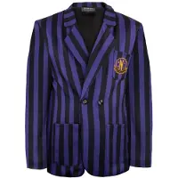 Cinereplicas Onsdag Nevermore Academy Svart Stripet Blazer Jakke Dress