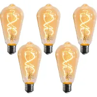 LUEDD Sett med 5 dimbare E27 LED-pærer spiralfilament ST64 gull 4W 270 lm 2100K