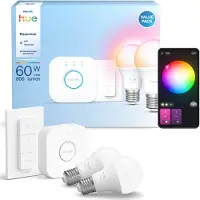 Philips Hue White & Color Ambiance Essential Starter Kit: 2 Stk. E27-lyspærer (806 Lm) + Dimmer