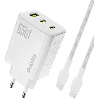 Dudao 65 W GaN vegglader med USB-C-, USB-A- og USB-C-kabel - Hvit