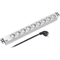 Bachmann 19" stikkontaktlist ALU 1U, 9-veis 35, grå, 2,0 m, uten bryter