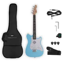 Gear4Music VISIONSTRING Mini Electric Guitar with In-Built Speaker Blue
