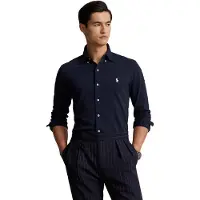 Ralph Lauren for man. 710654408016 Ultralight navy piqué shirt (S), Blue, Casual, Cotton, Classic, Long sleeve
