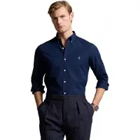Ralph Lauren for man. 710928254001 Slim fit navy poplin stretch poplin shirt (L), Casual, Cotton, Long sleeve