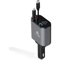 24.Se AutoSky 4-i-1 billader med uttrekkbare Lightning- og USB-C-kabler
