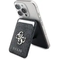 GUESS 4G-kortholder med metallogo og stativ - MagSafe-kompatibel - Svart