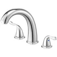 Vevor romersk badekarkran, 3-hulls fossefallsbadekarkran, svanehals badekarkransett med 2 håndtak, badekarkransett for bading på plattformen for voksne, sølv, høy buetut, temperaturkontroll