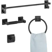Vevor matt svart baderomsutstyrssett, 4 deler baderomstilbehørssett i rustfritt stål, 24-tommers håndklestang, håndklering, håndklekrok, toalettpapirholder, for bad, veggmontert