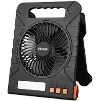 Vevor 10000mAh oppladbar solcellevifte med LED-lykt, 18 cm bærbar vifte trådløs med 4W sammenleggbart solcellepanel, 4 hastigheter og timer og stillegående, USB-batteridrevet for campingtelt, arbeidsp