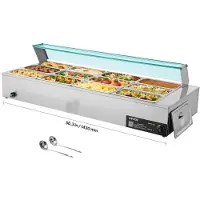 Vevor Kommersiell matvarmer, 1700W elektrisk dampmatvarmer i rustfritt stål med glasslokk, 12-panners benkeplatebuffet Bain Marie med suppe og perforerte øser, for catering, restauranter og fester