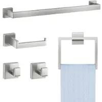 Vevor Baderomsbeslagsett i børstet nikkel, 5 deler baderomstilbehørssett, håndklestang i rustfritt stål 24 tommers, håndklestativ, 2 håndklekroker, toalettpapirholder for bad, veggmontert