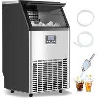 Vevor 140lbs/24T kommersiell ismaskin, 45 isbiter på 15 minutter, frittstående ismaskin med 33lbs stor lagringskapasitet for bar, kontor, restaurant, med LED digitalt display og selvrensende